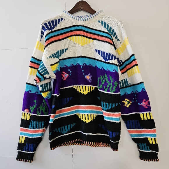 Handmade Knit Multi-Colored Unisex Sweater with an Intricate Ocean Life Design P